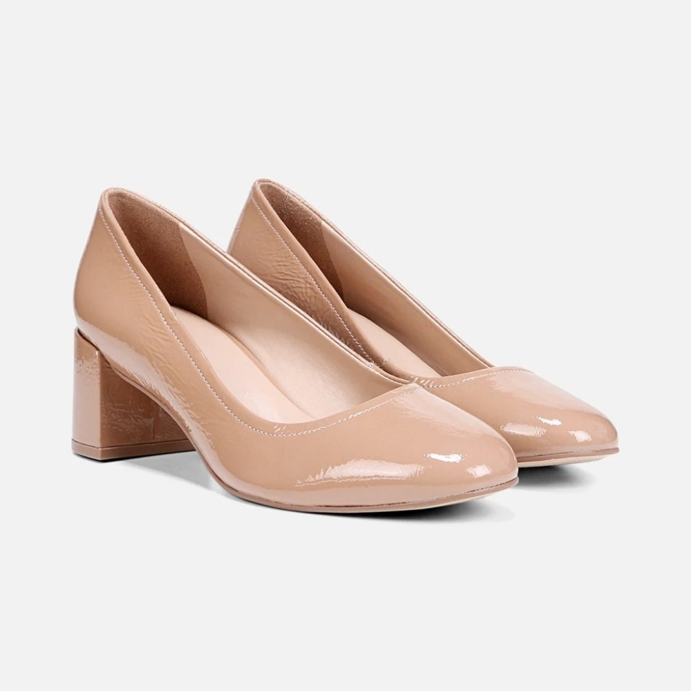 Naturalizer Edit 27 "Rebecca" Patent Block-Heel Pump in Taupe, WIDE WIDTH
